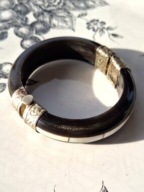 Vintage Ox Horn and Mother of Pearl Bracelet